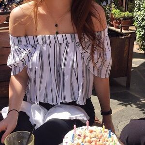 MLM Off-Shoulder Top - Black and White Stripes